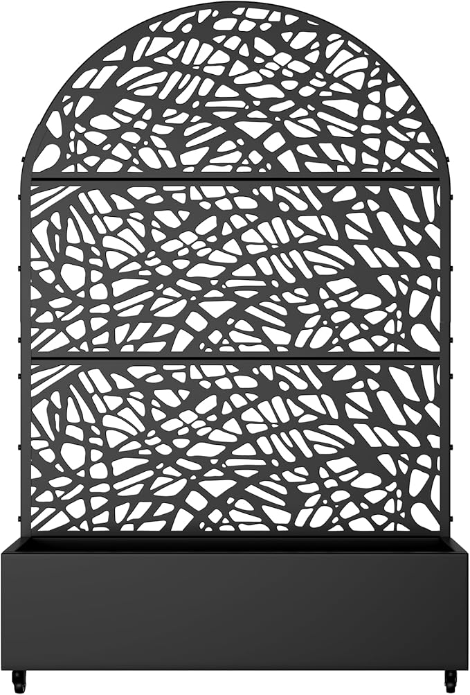 Casaphoria Metal Raised Garden Bed with Trellis and Wheels, 72"x47"x16" Planter Box for Climbing Plants, Vegetables & Vines, Features Drainage Holes and Privacy Screen (Black-Net)