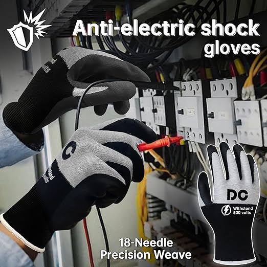 5 Pairs Insulated Electrician Gloves 500V Touch-Screen Voltage/Flame Retardant Work Gloves, Electrical Rubber Non-slip Texture Design for Electricians Prevent Shock