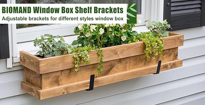 Adjustable Window Box Brackets, 6 to 12 inch Heavy Duty Window Planter Box Brackets, Wall Mount Flower Box Holder, 2 Pack