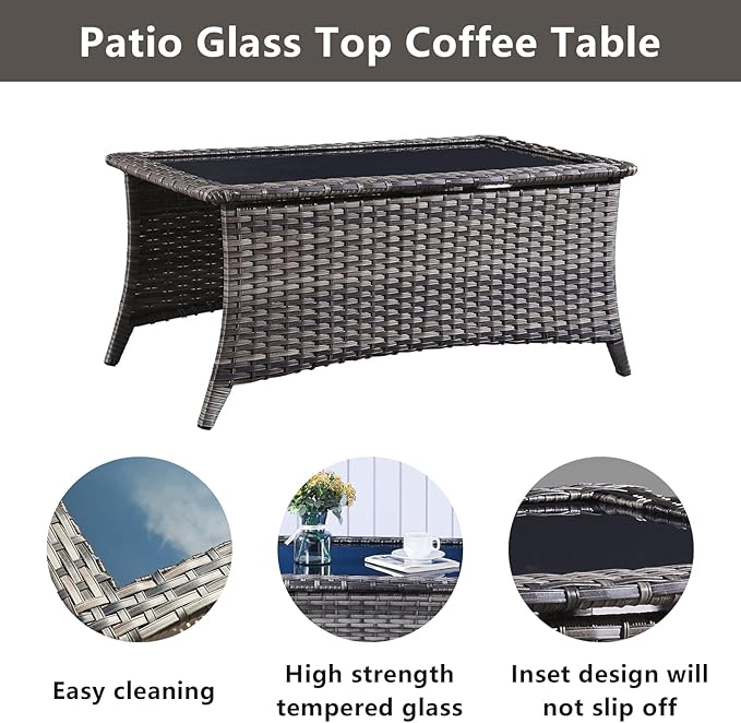 Belord Wicker Furniture 4 Pieces Outdoor Patio Furniture Set Patio Loveseat Sofa Set with Wicker Chairs and Coffee Table, Paito Conversation Set for Porch Garden Deck Balcony Poolside