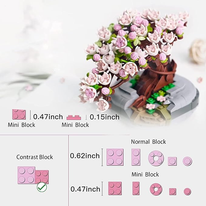 MEIEST Mini Building Blocks Sakura Plant Bonsai Model Set,Creative DIY Simulation Cherry Blossom Flower Botanical Collection Construction Building Bricks Toy for Kids Adult Home Decor