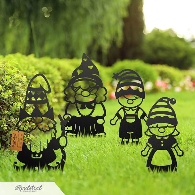 RealSteel Build Your Gnome Family Garden Stakes – Custom Metal Yard & Lawn Decor – Farmhouse Outdoor Garden Gnomes – Choose Your Set - Unique Gift - Young Boy