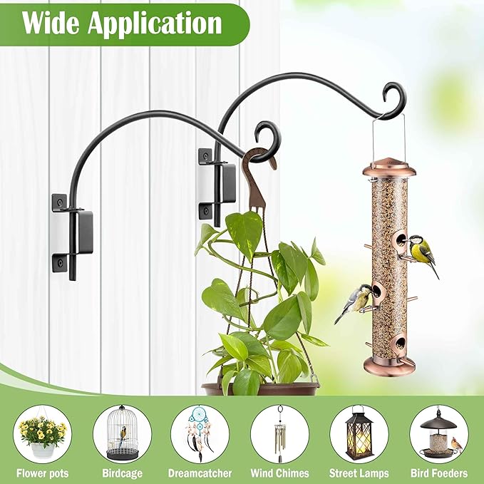 Qiang Ni Plant Hanger Outdoor: 12 Inch Bird Feeder Bracket for Garden Patio Decor - Swivel Adjustable Wall Mount Plant Hook for Hanging Flower Baskets