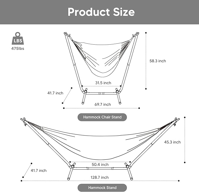 SUNCREAT 2-in-1 Hammocks Convertible Portable Double Hammock with Stand Included, Outdoor Hammock and Stand, Patented, Dark Grey