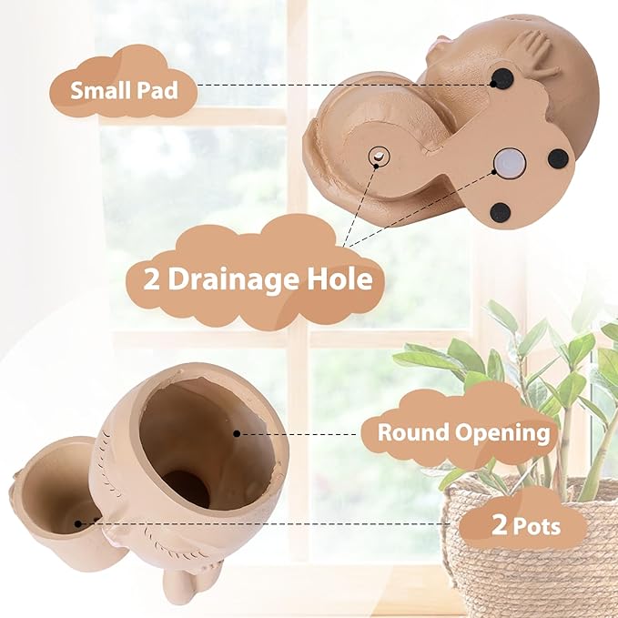 vomiceak Face Planters Pots Head Planter for Indoor Outdoor Plants - Cute Plant Pots for Flower Succulent with Drainage Hole - Ideal Present Ideas(Khaki Lady)