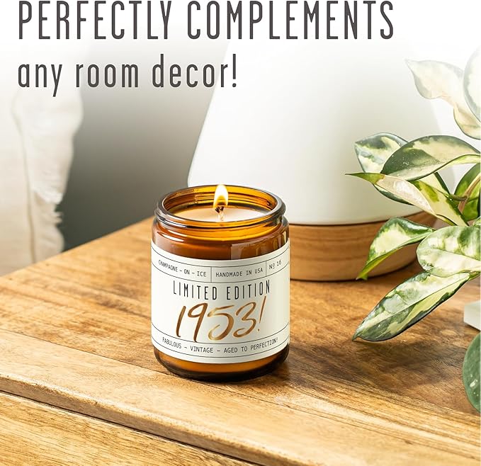 73rd Birthday Gifts for Women - 'Limited Edition 1953' Soy Candle, w/Champagne on Ice I 73rd Birthday Gift for Her Ideas I 9oz Reusable Jar, 50Hr Burn, Made in USA