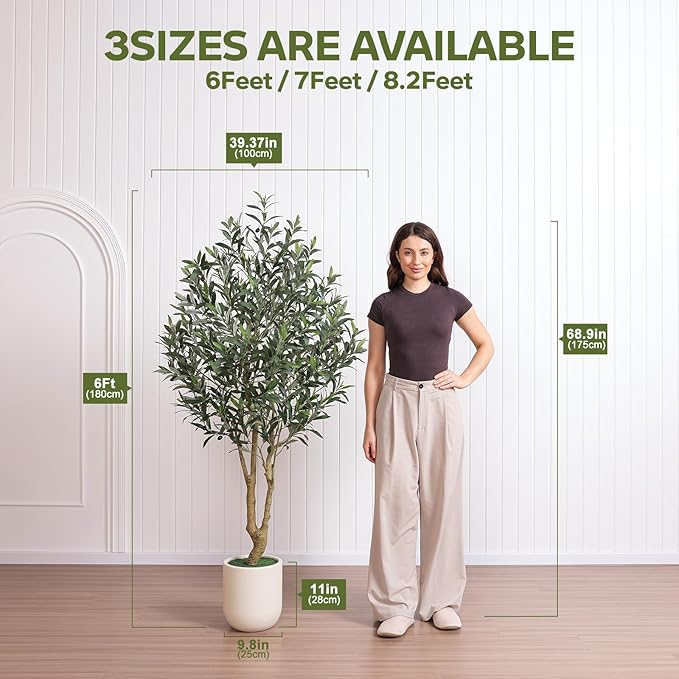 VeriNatural Artificial Olive Tree 6FT Tall, Faux Plants Indoor - Fake Plant with Lifelike Leaves,White Planter - Large Fake Olive Trees for Home Living Room Office Bedroom Floor Decor