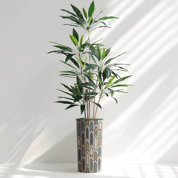 SIGNWIN Artificial Tree in Modern Polygon Pattern Effect Planter, Fake Dracaena Tree Silk Tree for Indoor and Outdoor Home Decoration - 66" Overall Tall (Plant Pot Plus Tree)