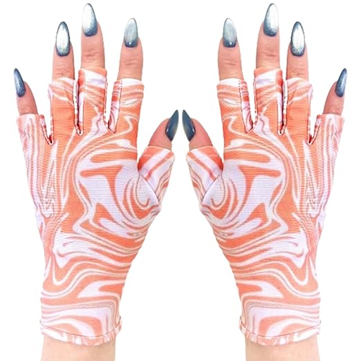 ManiGlovz - The ORIGINAL UPF 50+ UV Light Protective Nail Gloves | Gel Manicure and Anti UV Fingerless Gloves for Women | Can be Used as Sun Protection Gloves for Driving | Tangerine Twirl
