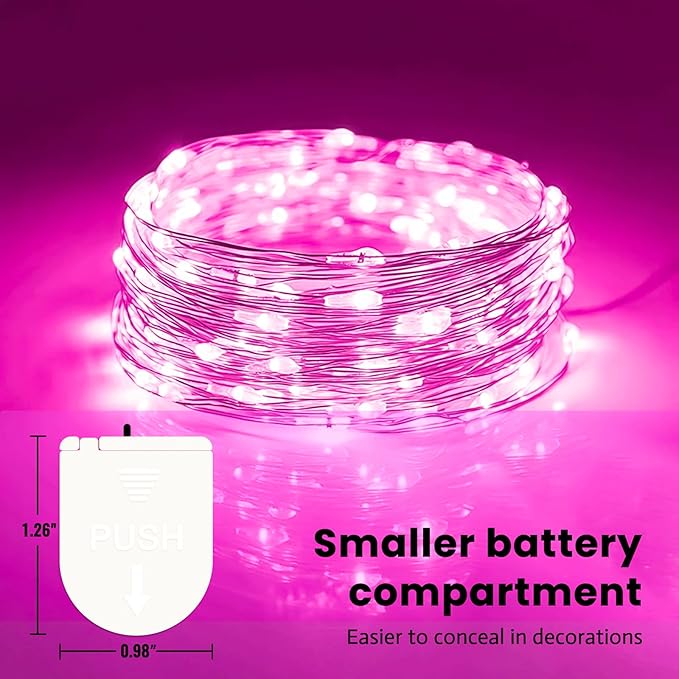 ZSJWL 30 Pack Pink Fairy Lights Battery Operated,7Ft 20LED Mini String Light, Waterproof Twinkle Light Silver Copper Wire Lights for Wedding Party Bedroom Christmas Table Decoration