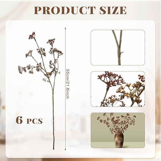 6 Pcs Dusty Plum Berry Stems Faux Eucalyptus Seed Artificial Branches Faux Berry Spray Picks for Valentine's Day Home Vase Farmhouse Garden Wedding DIY Decorations(Orange)