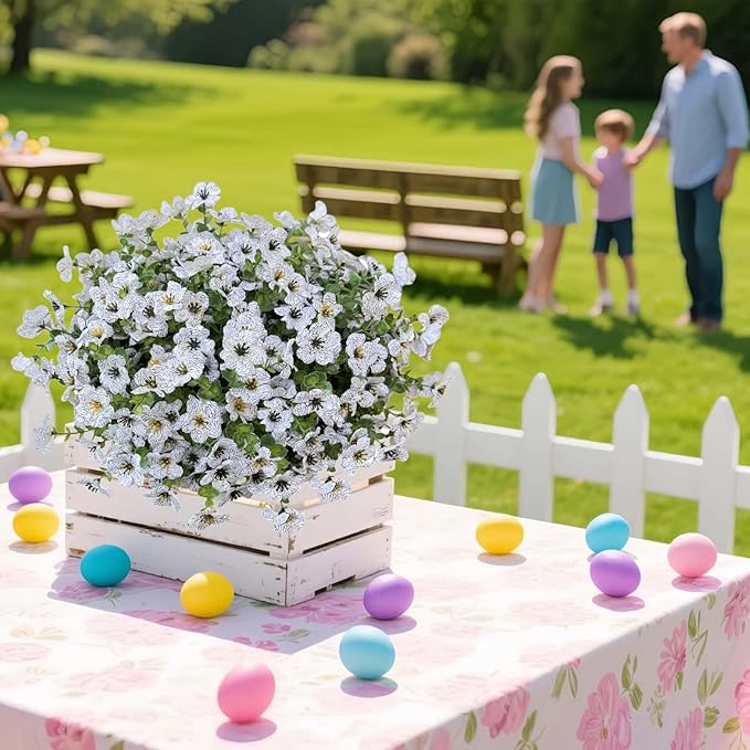 XccJLYB Artificial Flowers Outdoors UV Resistant Fake Plants, 12 Bundles Silk Daisy in Pots for Porch Patio Garden, Faux Potted Home Decor for Outside (White)