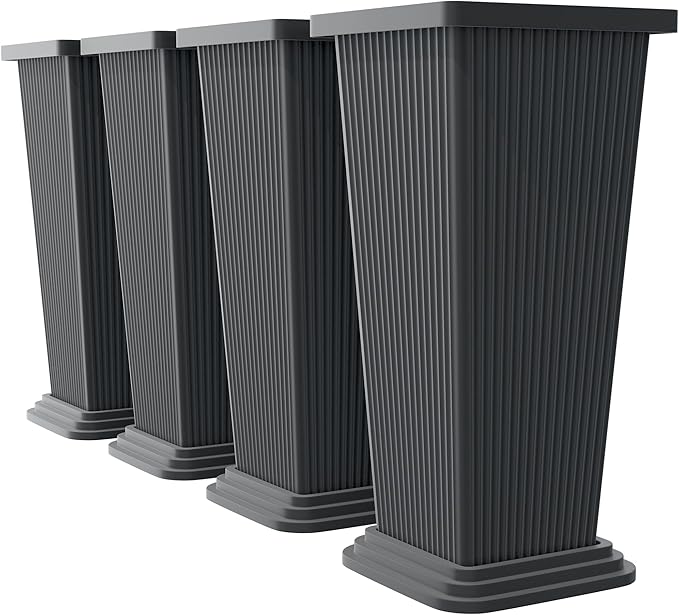 TUYOHW Set of 4 24" Tall Plastic Planters with Trays, Large Tapered Plant Pots for Indoor Outdoor Use, Modern Decorative Planters for Porch, Patio, Garden, and Backyard