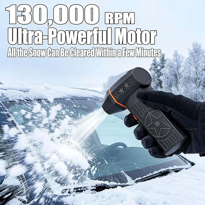 Mini Turbo Snow Blower for Car, 130,000 RPM Portable Electric Turbo Blower, 4-Speed Adjustable Air Blower for Vehicle Snow Removal and Home Cleaning