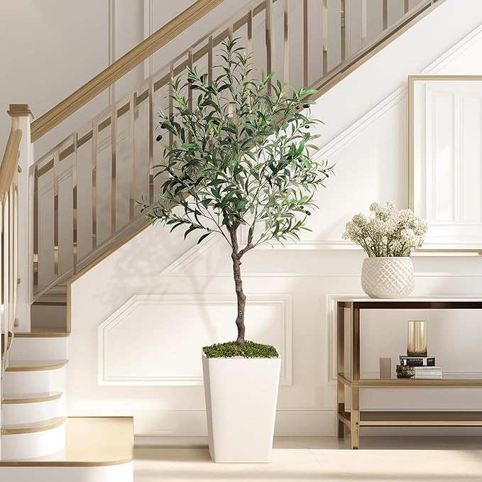 Olive Trees Artificial Indoor 5ft, 2 PCS Tall Faux Silk Plant with Pot, Realistic Leaves and Natural Wood Trunk Fake Trees with Lifelike Fruits for Home Office Decor Bedroom Livingroom Entryway