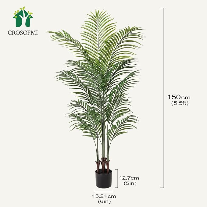 Artificial Areca Palm Plant 5.5Ft Fake Tropical Palm Tree, Perfect Faux Dypsis Lutescens Plants in Pot for Indoor Outdoor House Home Office Garden Modern Decoration Housewarming Gift,2Pcs