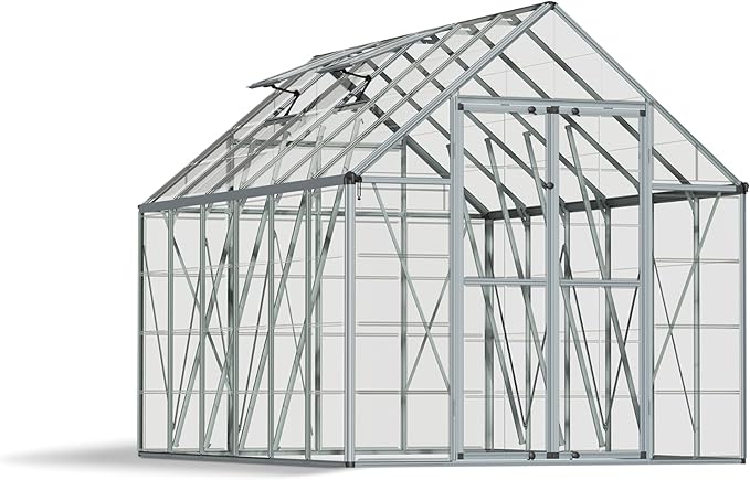 Palram - Canopia Snap & Grow 8 Ft. x 12 Ft. Greenhouse Kit Hobby DIY Walk In Green House Heavy Duty Polycarbonate, Aluminium Frame, with Lockable Door and Vent for Outdoors, Garden, Backyard In Silver