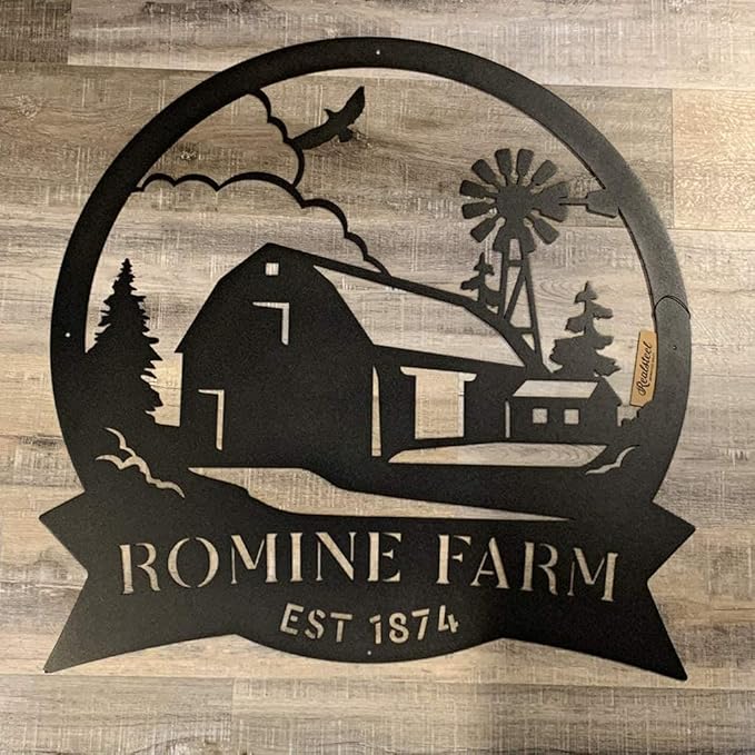 RealSteel Custom Farmhouse Monogram Metal Sign – Personalized Outdoor Family Name Sign – Rustic Farm & Ranch Decor for Entry Roads, Front Gates, Barns, Silos & Stables – Thoughtful Housewarming Gift