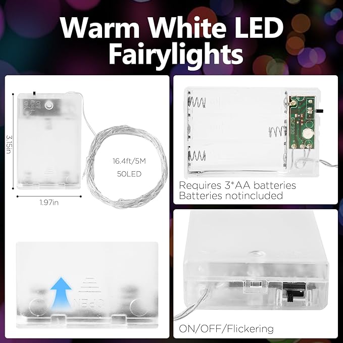 Fairy Lights Battery Operated String Lights 16.4ft 50LED Flashing and Constant Light Waterproof Silver Wire for Christmas DIY Party Wedding Decoration (Multicolor, 8 Pack)