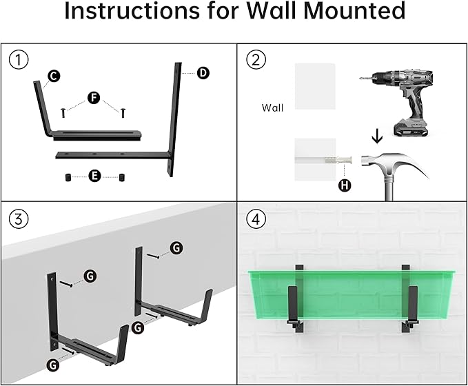 Y&M 6 PCS Adjustable Window Box Brackets for Planter Box, Heavy Duty Wall Mounted Hooks Hangers for Flower Baskets Holder Durable, Hanging Brackets for Fence Patio Garden Balcony
