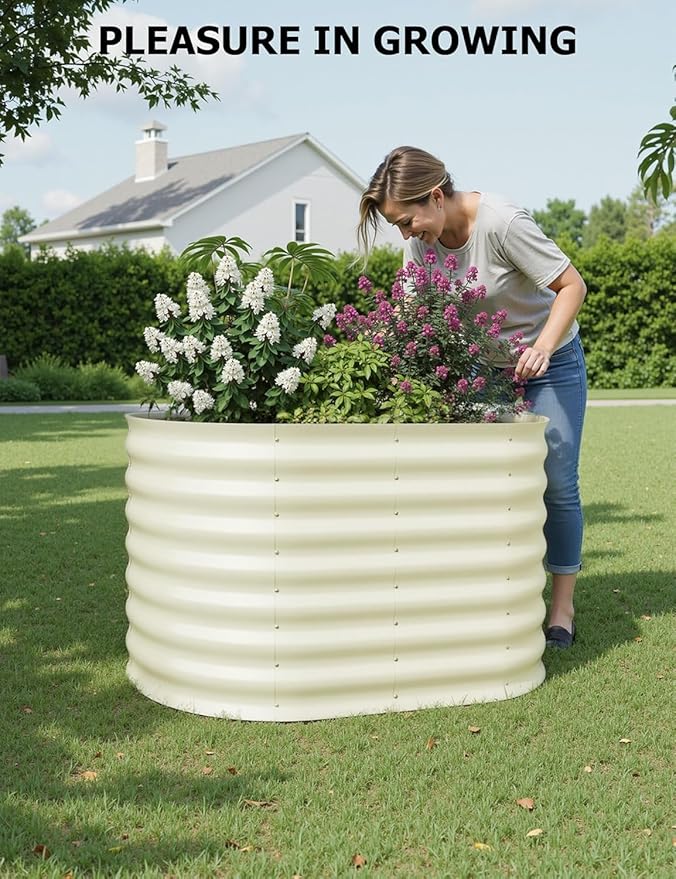 4x2x2ft Galvanized Raised Garden Bed, Durable Outdoor Planter Box, Spacious Raised Bed Ideal for Growing Vegetables, Fruits, and Flowers, Easy Assembly, Beige