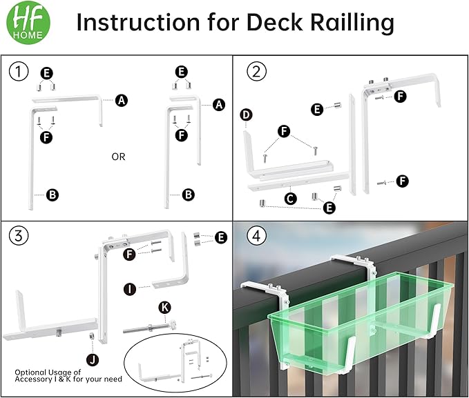 HFHOME Set of 6 Adjustable Window Planter Box Brackets, White Brackets for Window Boxes Planters, Planter Shelving with Adjustable Size The Width of The Bottom of The Planter Box