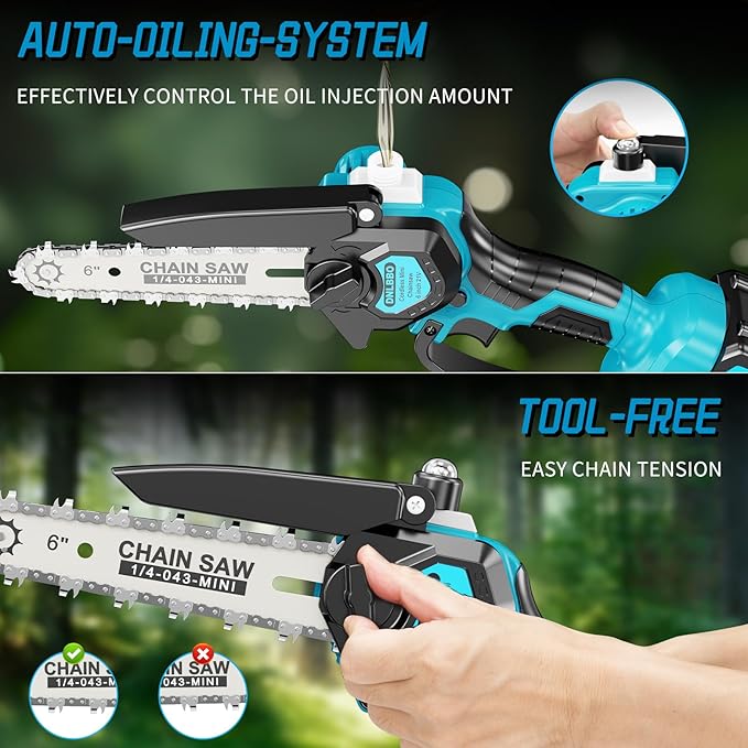 2-in-1 Cordless Pole Saw＆6 Inch Mini Chainsaw,with Extension Pole,Adjustable 180° Cutting Angle with 2 Battery, Auto-oil,Pole Saws for Tree Trimming,Ideal Gifts for Men Dad