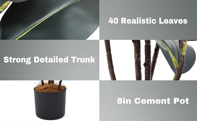 Artificial Rubber Tree 7FT with 40 Glossy Leaves & 6 Heads & Black Pot Realistic Tall Large Faux Tropical Lifelike Ficus Elastica Plant 84 Inch for Indoor Home Office Corner Modern Decor