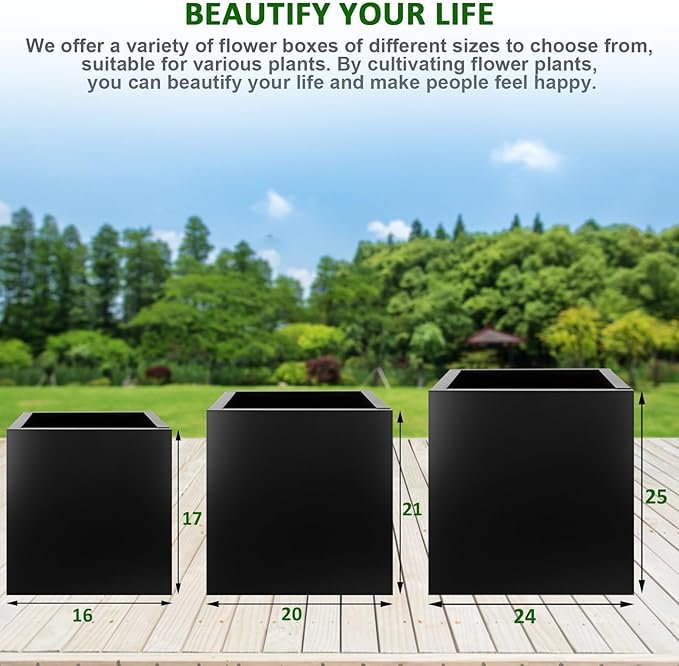 Meyoppm Square Metal Planter Box 20"x20"x21", Heavy Duty Galvanized Steel Planter Frost Proof Rust Resistant, Rectangular Planter Box for Indoor Outdoor Patio Porch Commercial Residential