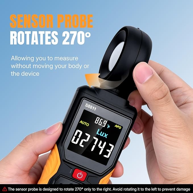 Mcbazel Digital Light Meter with HD Color Screen, 270° Rotatable Head & Fast 8X/s Sampling – High-Precision Illuminance Meter (200,000 Lux/FC) for LED Grow Lights, Plants, Photography & Lumen Testing