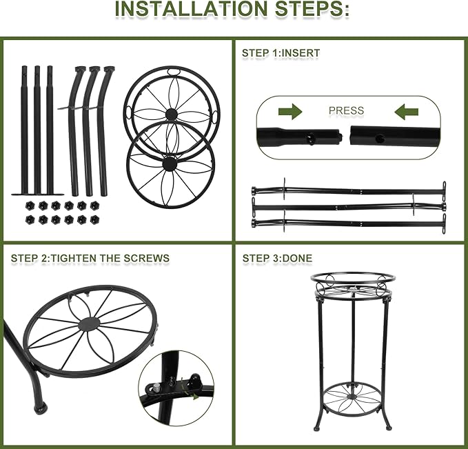 YHIJURS 2 Pack Plant Stand Indoor Outdoor,20.3'' 2-Tier Metal Tall Plant Stands,Flower Pot Holder, Plant Rack, Display Shelf for Home Garden Office Patio Balcony