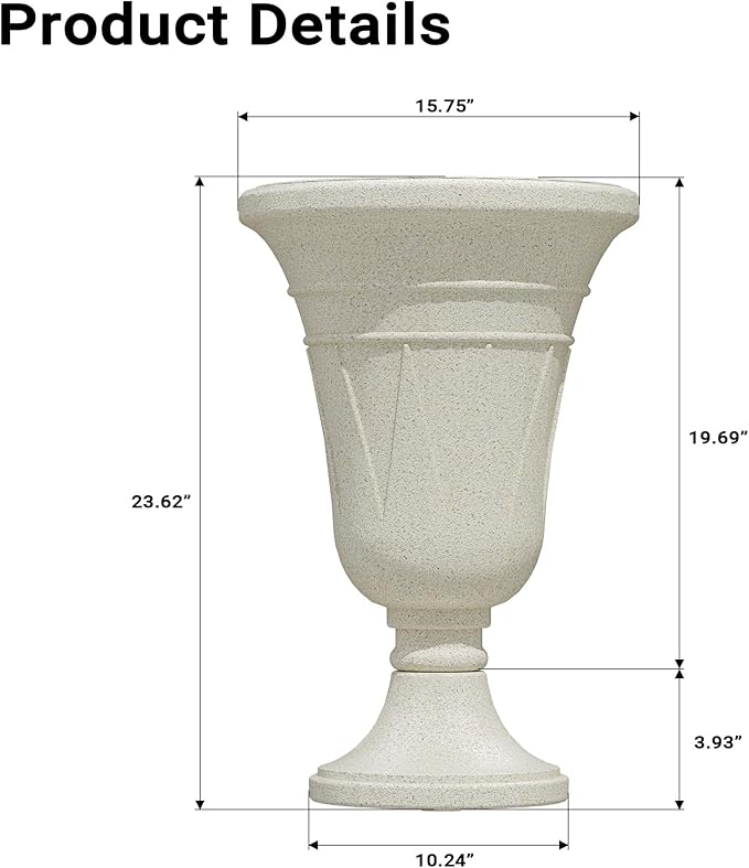 seethmi 23" Tall Planters for Outdoor Plants Set of 2, Planter with Drainage Holes and Trophy Design, Large Outdoor Planters for Porch, Garden, Beige
