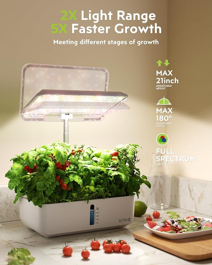 Hydroponics Growing System Garden: 12 Pods Indoor Gardening System with Custom Time Grow Light Height Adjustable Quiet Plants Germination Kit - Gardening Gifts White
