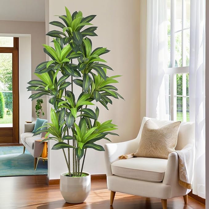Artificial Dracaena Tree 7FT(84in) Tall Fake Plant with Realistic Green Leaves, Faux Floor Potted Artificial Trees for Home Office Living Room Decor Indoor (7feet,1 Pack)