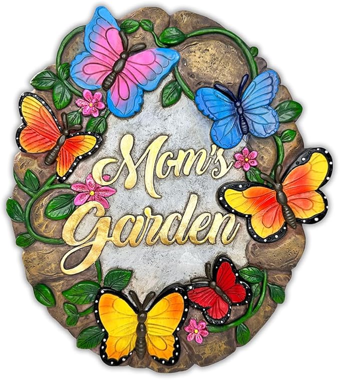 OrnamentallyYou Elegant Resin Stepping Stone, Outdoor Garden Pathway Decoration (Garden with Butterflies Stepping Stone, 9.5" Decorative Outdoor Decoration)