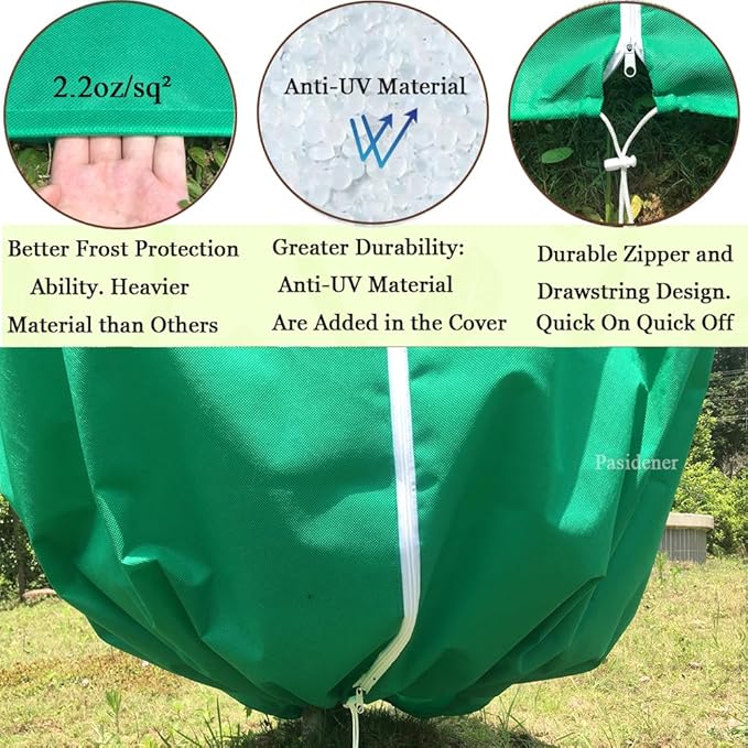 Pasidener Plant Covers Freeze Protection 2 Packs 50" x35" 2.2oz Tree Covers Frost Plant Covers Freeze Cloth for Outdoor Plants with Zipper Drawstring