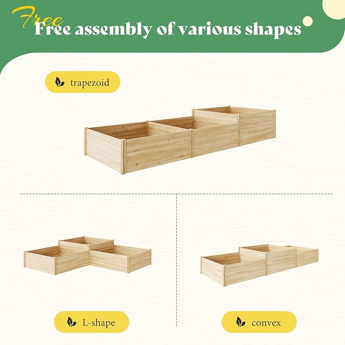 SPECRAFT 2 Tier Raised Garden Bed, 23 Inch Deep Fir Wood Planter Box with Mortise & Tenon Structure, 3-Section Open Base for Vegetables, Flowers & Herbs, Backyard, Garden & Patio, 142 x 49 x 24 in
