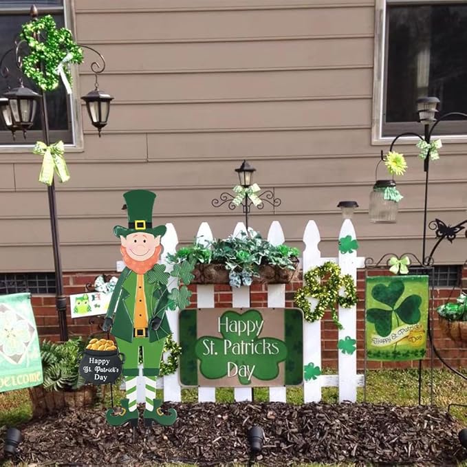hogardeck St Patricks Day Decorations Outdoor, Irish Leprechaun Decorative Garden Stakes for Saint Patricks Decor, Happy St. Patrick's Day Decorations with Shamrock Gold Pot for Home Yard Porch Lawn
