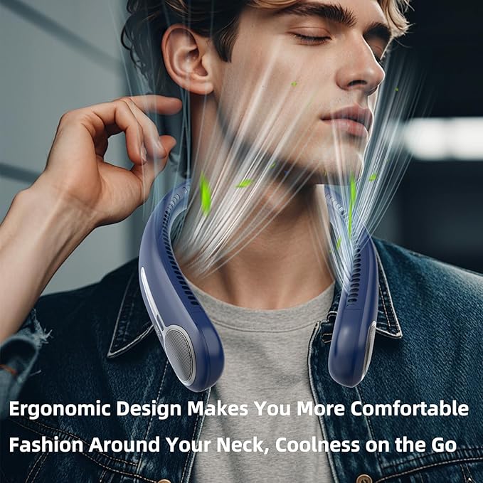 Portable Neck Fan,Hands Free Personal Wearable Bladeless Fan,6000mAh USB Rechargeable,360° Cooling,LED Display,4-Speeds,Birthday Gifts for Men Women Dad Mom,Valentines Day Gifts for Her Him (Blue)