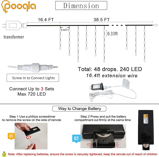 Color Changing Christmas Icicle Lights with Remote, 35 Colors 9 Modes String Lights Outdoor, 240 LED 38.5 FT RGB Waterproof Hanging Lights for Roof Window Home Party Easter Valentine's Day Decor