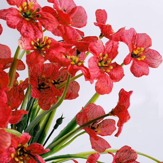 JEMONG 20 Bundles Artificial Flowers Outdoor UV Resistant Fake Flowers No Fade Faux Plastic Plants Garden Porch Window Box Decorating (Deep Red)…