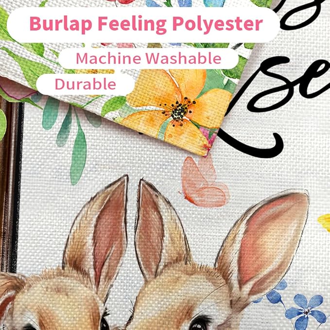CROWNED BEAUTY Easter House Flag Cross Bunny 28x40 Inch Double Sided Large Holiday Welcome Decoration for Outside Yard