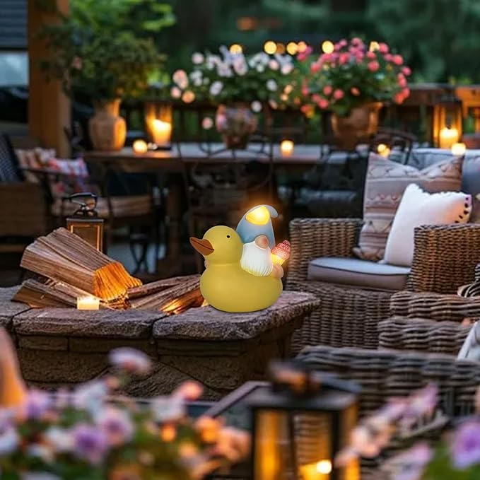 Solar Gnome Garden Decor Statue,Outdoor Funny Solar Light Decoration for Outside Yard Patio Front Porch Balcony Home - Unique Housewarming Gifts (Yellow Duck)
