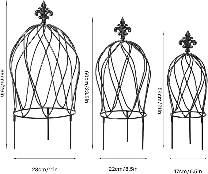 3PCS Metal Obelisk Trellis Set for Climbing Plants - Decorative Garden Stake for Roses, Bougainvillea, Vines & Potted Plants - Large, Medium & Small Sizes for Indoor & Outdoor Use