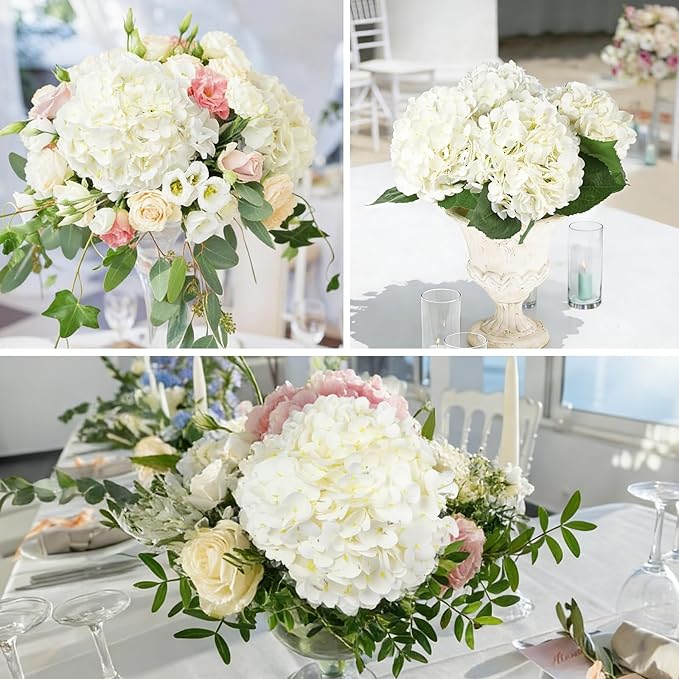 3Pcs 21 Inch White Faux Hydrangea Flowers, 3D Moisturizing Real Touch Latex Fake Flowers with Stems, for Wedding Bouquets Home Table Centerpieces Party Decor (White)