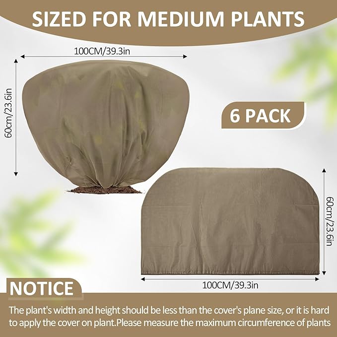 Wesnoy 18 Pcs Winter Plant Covers Freeze Protection 39.4x23.6 Inch Horizontal Shrub Tree Plant Protection Bags Frost Blanket with Drawstring for Fall Winter Outdoor Garden Planting (Brown)