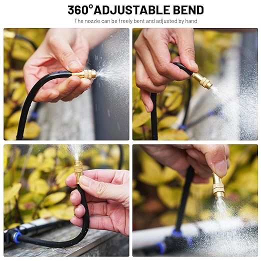 360° Adjustable Drip Irrigation System - 40FT Garden Watering System with 13 Nozzles, Garden Irrigation System, Greenhouse Accessories, Atomizing System for Yard, Lawn, Plants, 5/16 inch Hose