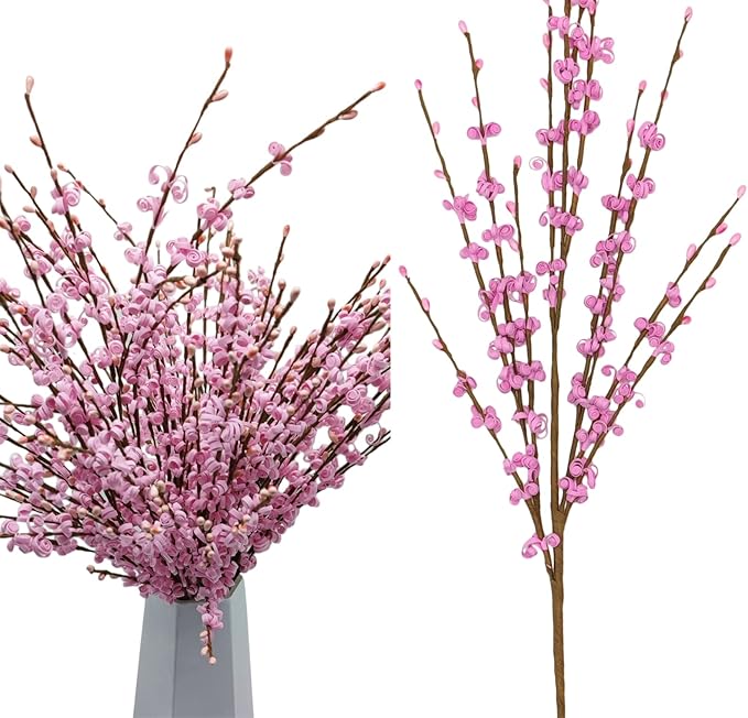 5 Pcs 29.9" Long Jasmine Artificial Pink Flowers Fake Jasmine Flower Stem Valentines Day Bouquet Faux DIY Floral Art Plant Dry Branches for Home Office Wedding Party Vase Decoration