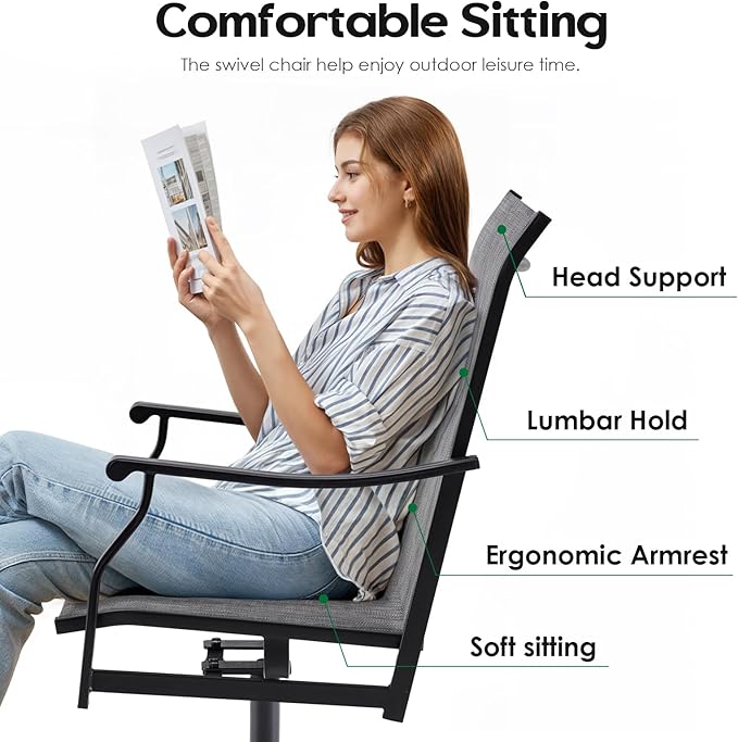 Soohow Patio Dining Chairs Set of 4, Swivel Outdoor Patio Chair with Paded Textilene Fabric, All Weather Outdoor Seats Ergonomic Comfort, Perfect Seats for Backyard, Balcony, and Garden