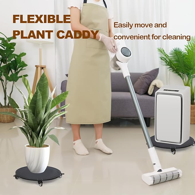 12" Round Shape Black Color Heavy Duty Acrylic Plant Stand with Wheels, Plexiglass Plant Caddy on Wheels - Outdoor Flower Pot Rack on Rollers - Indoor Dolly Holder Rolling Tray Coaster, 1PC